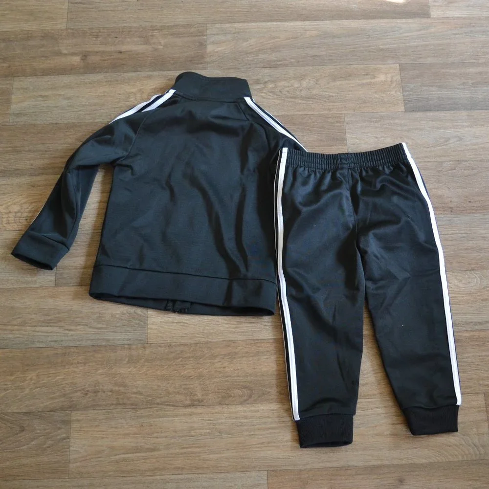 NWOT Adidas Toddler Black Striped Track Suit Pant and Jacket Set Size 24 Months